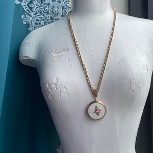 Vintage Hand Painted Floral Pearlescent Locket